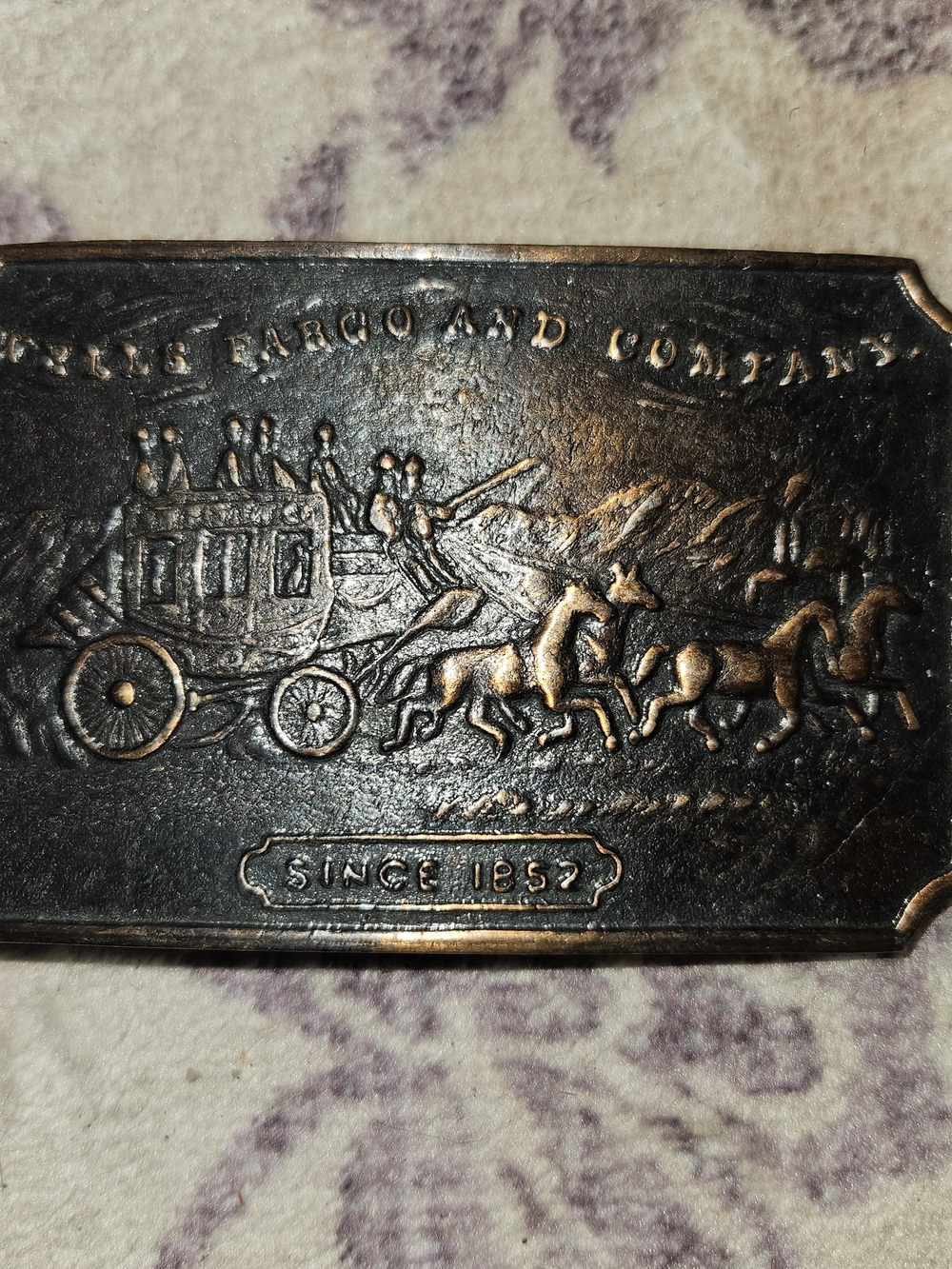Wells Fargo Embossed Brown Belt Buckle